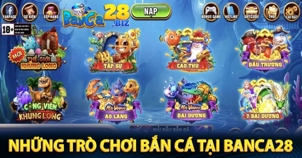 Những trò chơi bắn cá tại Banca28